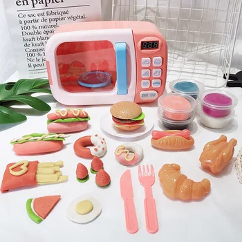 

Children cute pink microwave pretend role-playing toys children's education role-playing kitchen toys color clay toys diy food