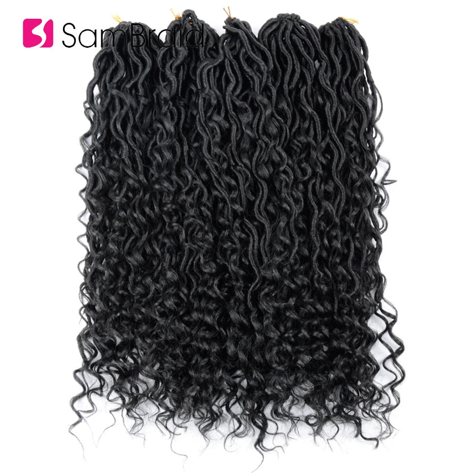 SAMBRAID, 18 дюймов, Boho, вязанные крючком косы, грязная богиня, кудрявые, искусственные Локи, синтетические косички, хиар для наращивания, богемные, черные, для женщин