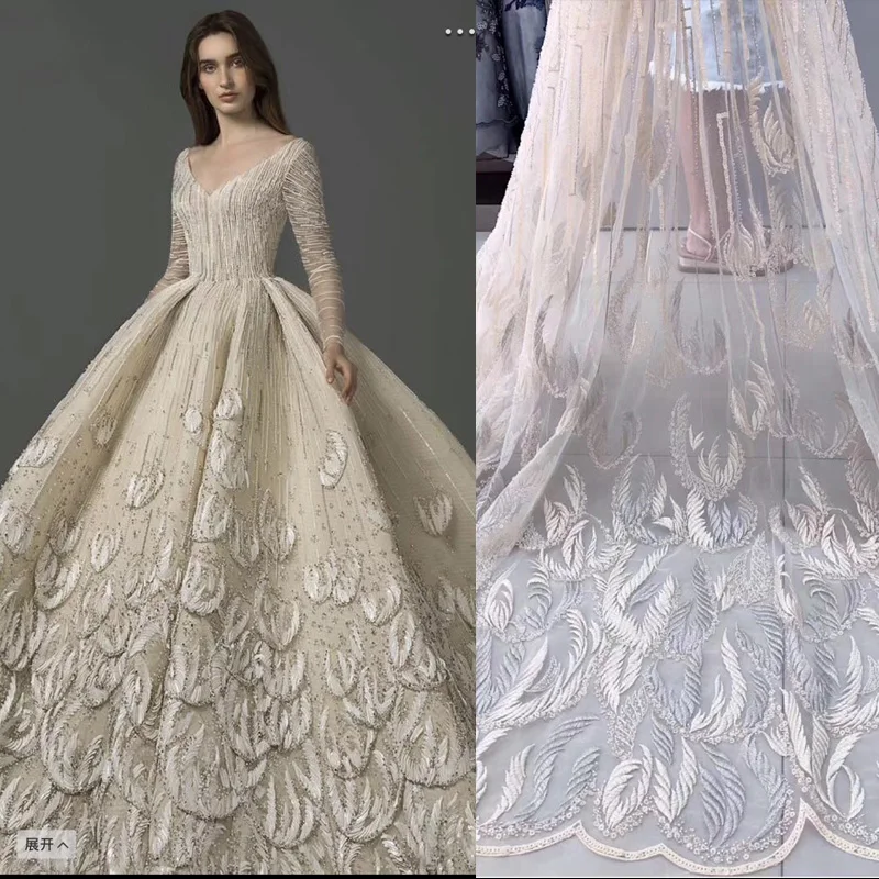 

GYL024 Supper quality beads and sequins embroidered tulle lace fabric luxury African French lace for wedding party dress