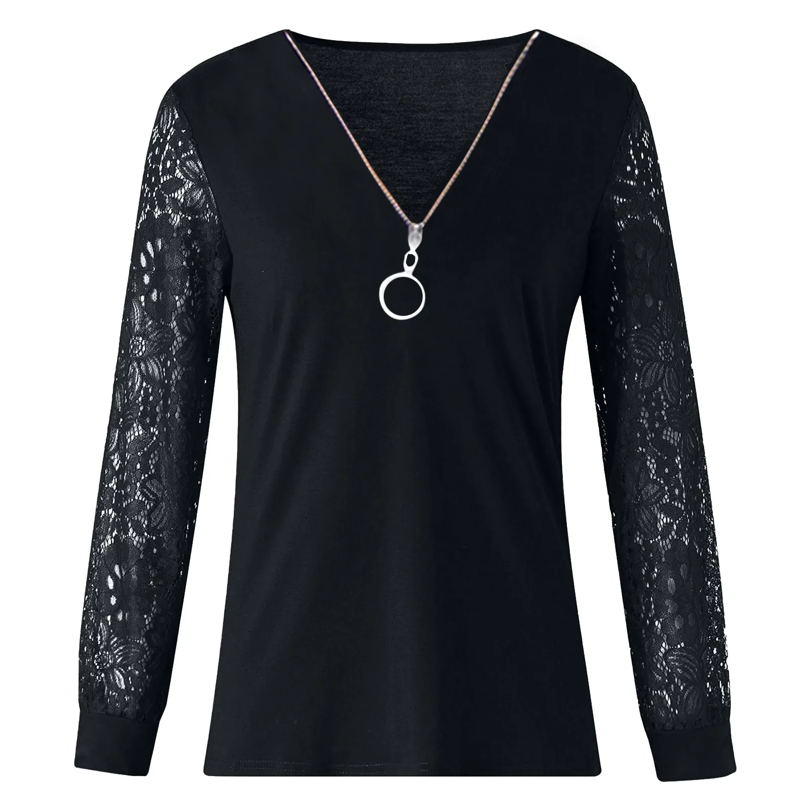 Fashion Lace Mesh Blouse Shirt Loose Sexy Zipper V-Neck Tops Winter Casual Ladies Tops Female Women Long Sleeve Blusas Pullover long sleeve blouse