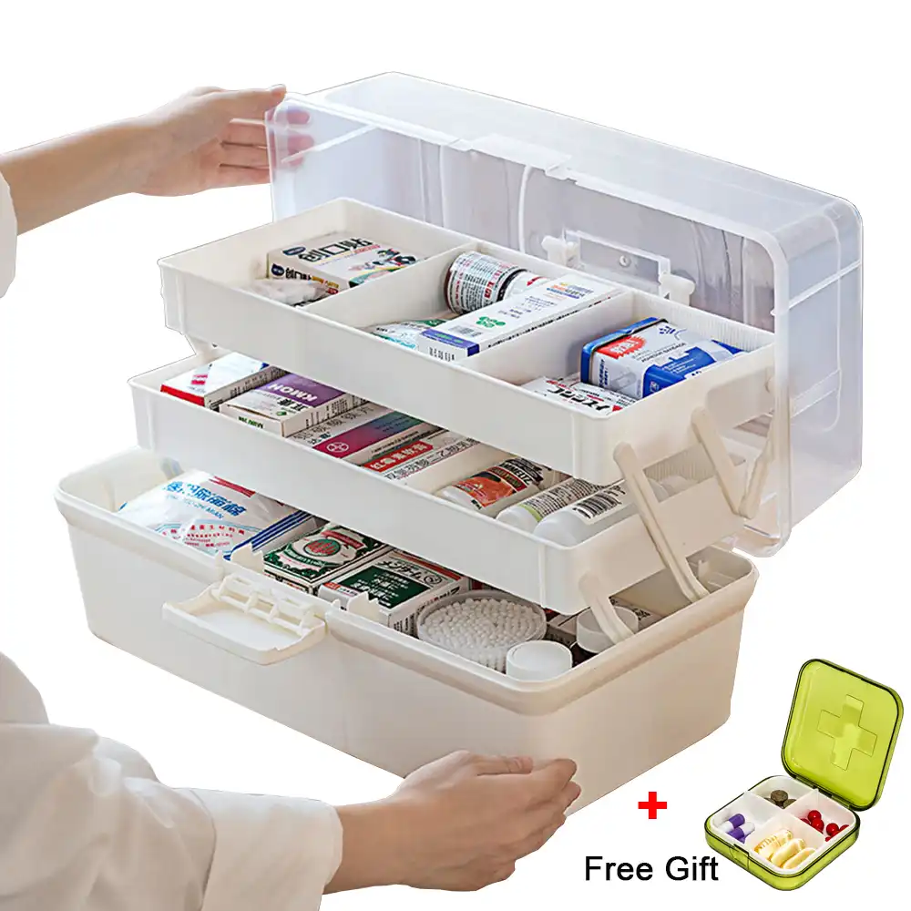 Large First Aid Kit Plastic Medical Box Storage Bins Multi Layer