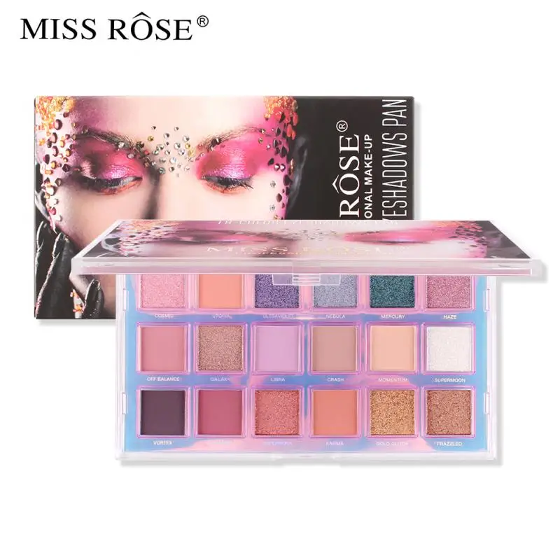 MISS ROSE 18 Colors Eyeshadow Palette Water Reverse Matte Glitter Eye Powder Long-wearing Waterproof Eye Shadow Palette TSLM1