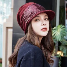 Knitted Sequins Baseball Caps Ladies Korean Style Pure Color Shiny Autumn Winter Warm Wind-proof High Quality Comfortable Caps