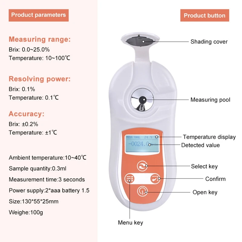 Digital Brix Refractometer 0-25.0% PAL-101 Brix Tester Cutting Fluid Concentration Measuring Instrument