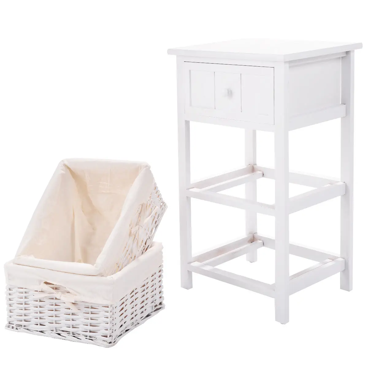 

Costway Night Stand 3 Layer 1 Drawer Bedside End Table Organizer Wood W/2 Basket