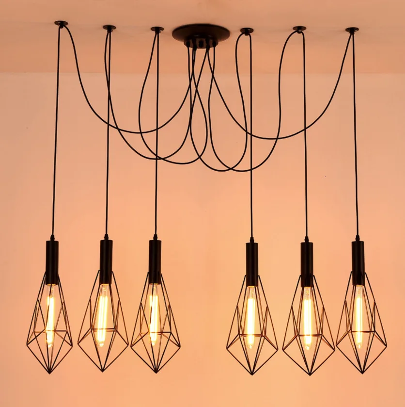 Mordern Nordic ретро Edison лампочки Люстра Винтаж чердак античный регулируемый diy E27 Книги по искусству паук потолочный светильник лампа свет
