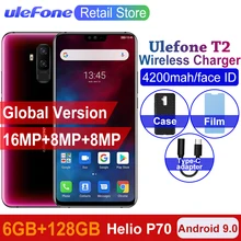Ulefone T2 4G глобальный мобильный телефон Android 9,0 6," 19:9 Helio P70 Восьмиядерный 6 ГБ+ 128 Гб распознавание лица NFC OTG беспроводной зарядный смартфон
