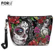 FORUDESIGNS Gothic Girl Printed Women Portable Cosmetic Bags  Casual Travel Organizer Make Up Cases Toiletry Wash Kit For Female