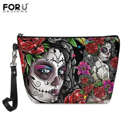 FORUDESIGNS Gothic Girl Printed Women Portable Cosmetic Bags  Casual Travel Organizer Make Up Cases Toiletry Wash Kit For Female