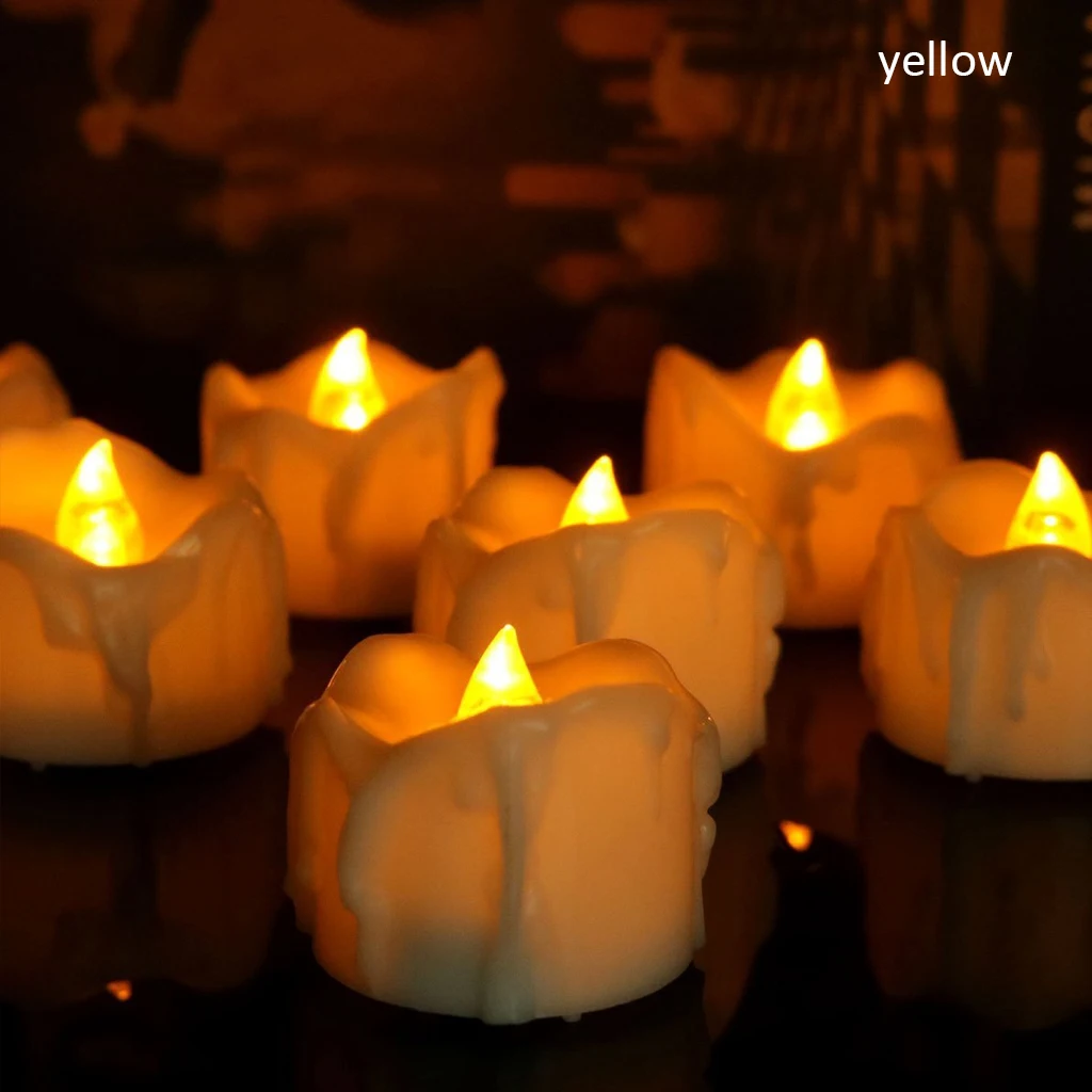 24pcs-yellow 24 шт. Креативный светодиодный светильник-свеча, многоцветная Лампа, имитирующая цвет пламени, чайный светильник для дома, Рождества, Нового года, свадьбы, дня рождения, украшения - Цвет: 24pcs-yellow
