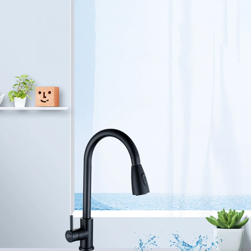 

Polished Chrome Black Single Handle Kitchen Basin Faucet 360Rotating Cold and Hot Water Mixer Tap