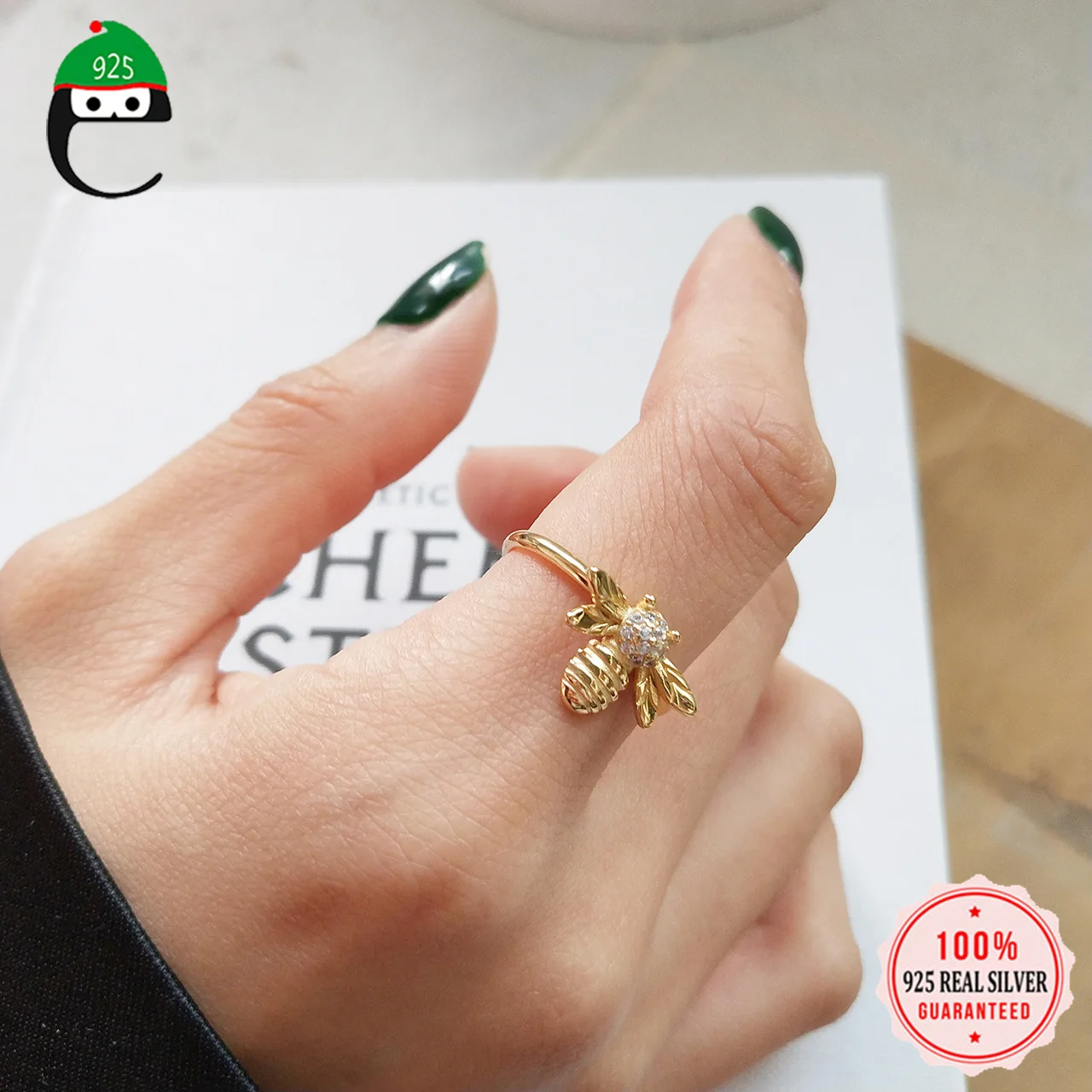 

ElfoPlataSi 925 Sterling Silver Cute Animal Zircon Exquisite Bee Adjustable Ring For Fashion Women Ring Sterling Silver Jewelry