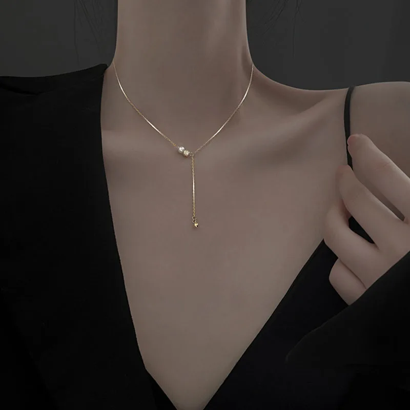 925 Sterling Silver Pearl Necklace Simple Spherical Pendant Ladies Clavicle Chain Exquisite Jewelry Party Wedding Accessories