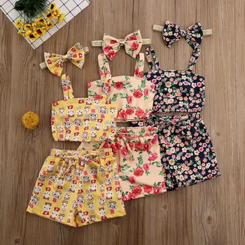 

1-5t 3Pcs Toddler Kid Baby Girl Clothes Bowknot Summer Casual 2020 Floral Clothes Crop Vest Top Shorts Summer Outfit Set Girls