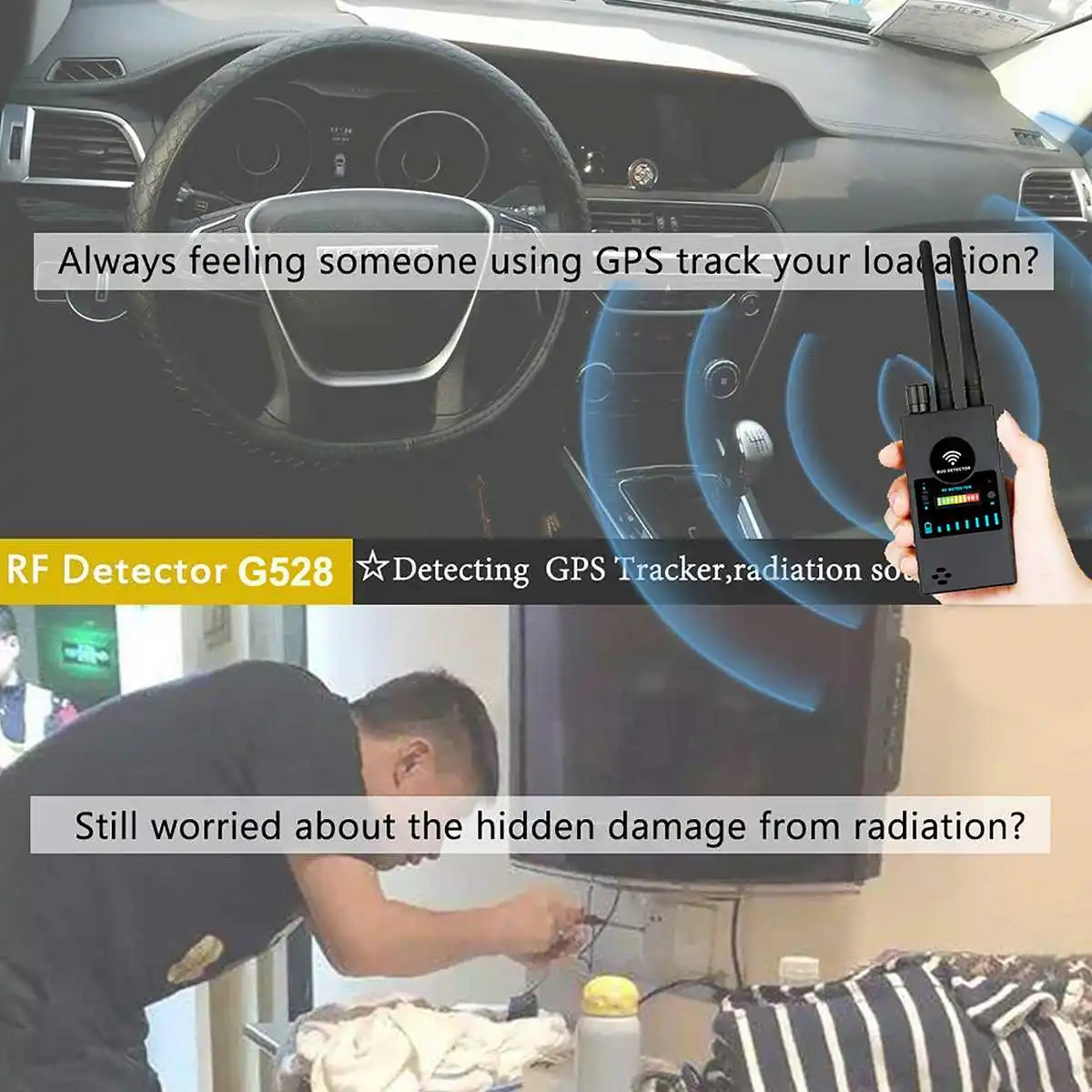 Двойная антенна Анти-Шпион gps магнитный беспроводной детектор камеры сигнал Автоматический Искатель racker частота сканирования подметальная защита