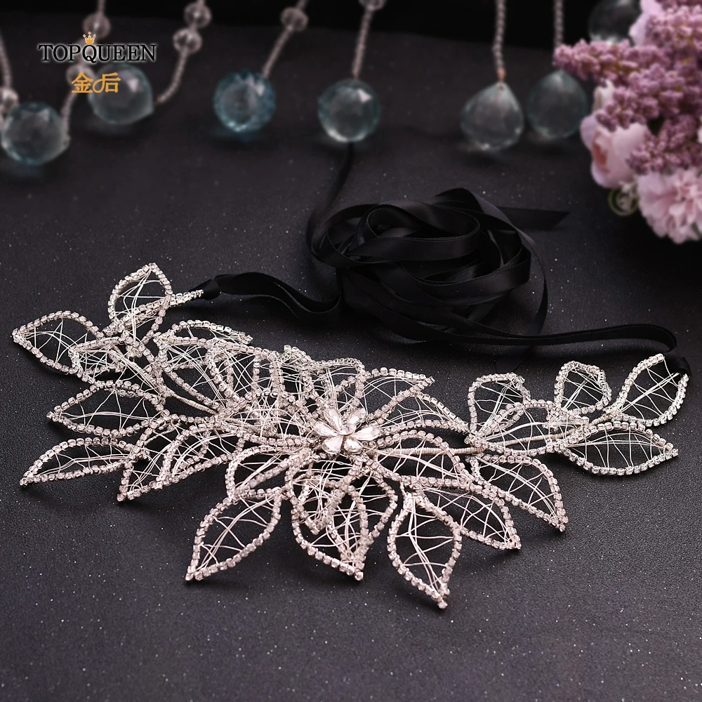 TOPQUEEN SH256-S, пояс для невесты, серебряный, черный, стразы, пояс для свадьбы, для женщин, платье, лента, пояс, стразы, аппликации - Цвет: Black ribbon