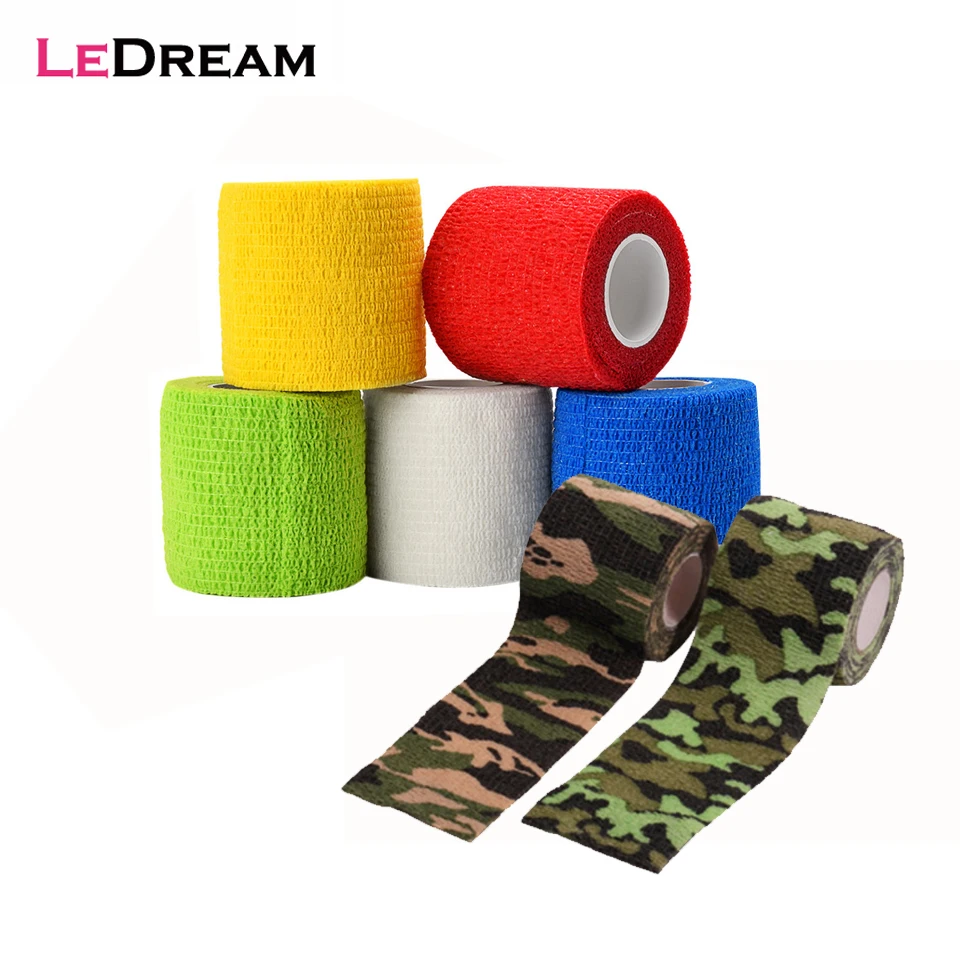1 Roll 5*450cm Disposable Self-adhesive Flex Elastic Colorful Bandage Tattoo Handle Grip Tube Wrap Elbow Stick Medical Tape athletic bandage tattoo grip cover