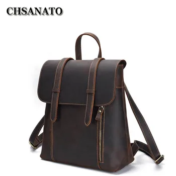 

CHSANATO Multifunction Men Backpack Crazy Horse Leather School Bag Vintage Backpack for Teenage Boys Laptop Travel Bookbag