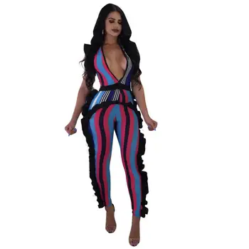 

Adogirl Colorful Stripe Ruffle Jumpsuit