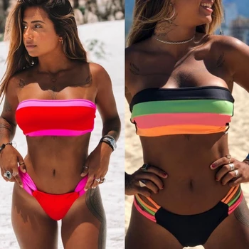 

JRNNORV 2020 Sexy Bikini Set Swimwear Women Bandeau Swimsuit Female Push Up Bathing Suit Summer Bikini Set Brazilian Biquini