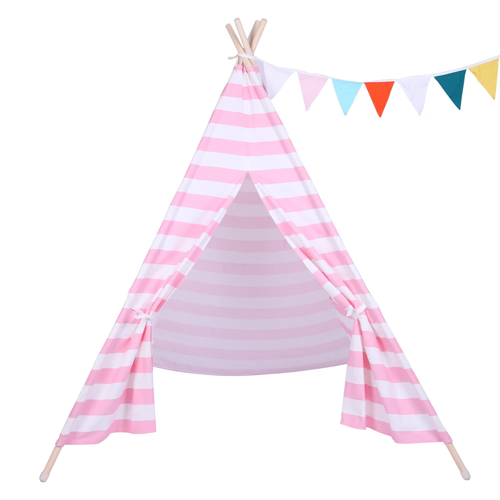 pink and white striped teepee