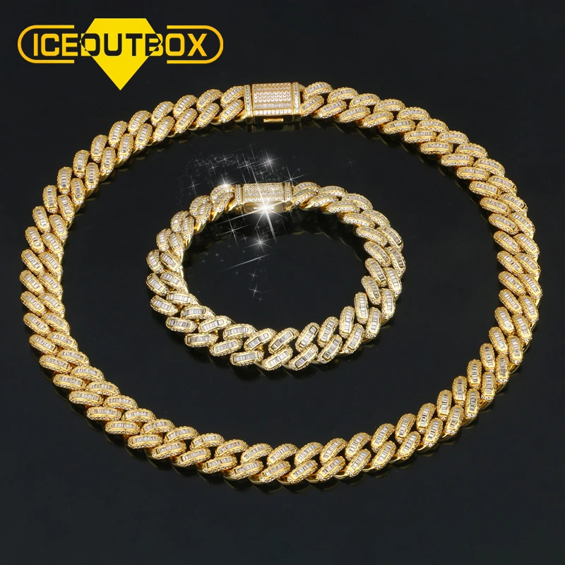 

13mm Miami Cuban Chain Necklace & Bracelet Set For Men's Hip Hop Jewelry Iced Out Crystal Rhinestone Top Quality With Gift Box