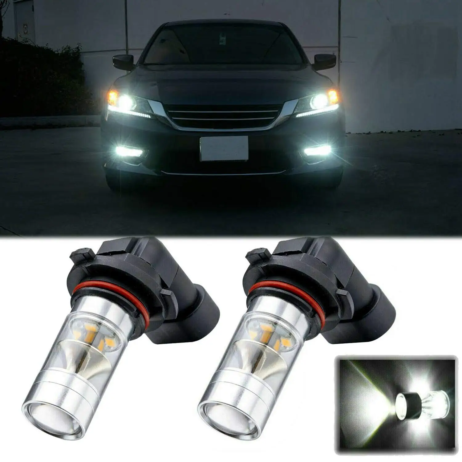 Pair 9005 HB3 Auto Car LED Fog Light Bulb Driving Lamp 6000K High Power White