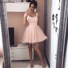 Шикарный Розовый Простой Мини Короткое платье для выпускного вечера пикантные ТРАПЕЦИЕВИДНОЕ Тюлевое платье юниоров сладкий 15 Выпускной Коктейльные Вечерние Платье размера плюс