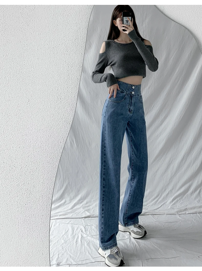 blue jeans ZOENOVA Casual Fashion Straight Leg Women's Jeans Denim Bottom Y2K Harajuku Boyfriend Long High Waist Baggy Jean Fall Pants Blue topshop jeans