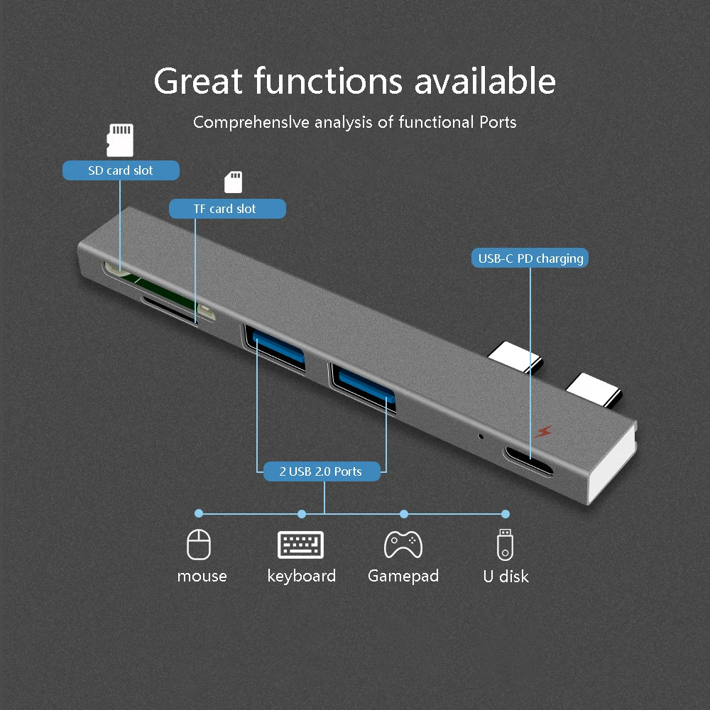Алюминиевый сплав USB C беспроводной концентратор с SD/TF кард-ридером мульти концентратор USB Type C разветвитель адаптер для MacBook Pro Аксессуары для ПК