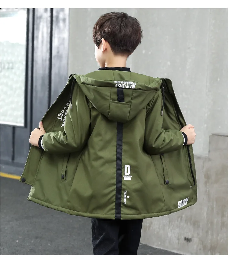 Boys' Wind Coat Spring And Autumn New Style Korean-style Big Boy Casual Children Mid-length Winter Brushed And Thick Tops