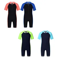 Kids Boys Girls One-piece Suits Rash Guards for Surfing Short Sleeves Zippered Shorty Wetsuits Swimsuit Swimwear Bathing Suits 2