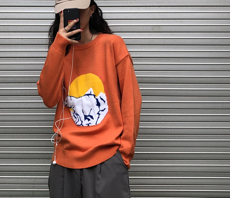 Harajuku Модный пуловер с длинными рукавами, свитер с милым мультяшным полярным медведем, вязаный женский свитер, плотный теплый повседневный свободный свитер