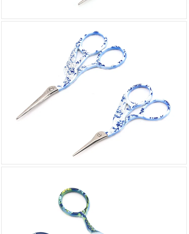 Wealthy Currently Available Blue Pattern Figure Stainless Steel Crane Shear Retro Shear Handmade Paper Cutting Connecter Tea Bag