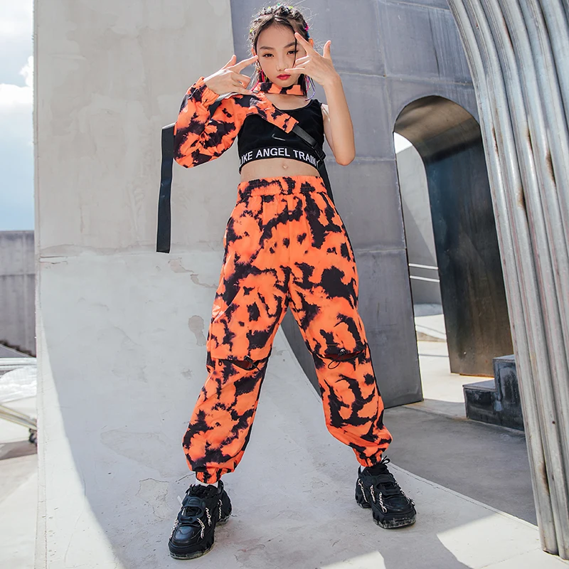 Kids Hip Hop Costumes Single-Sleeves Tops Camouflage Pants Girls Jazz Performance Clothes Hip Hop Dance Outfit Streetwear BL6333