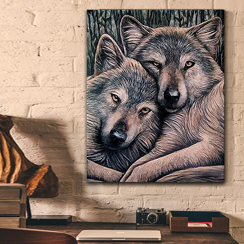 DIY картинки для раскраски по номерам с цветами Раскрашивание коричневого волка в