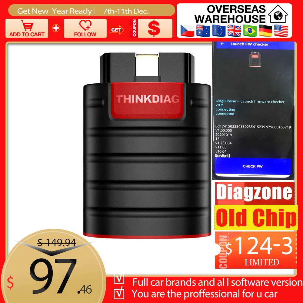 ThinkDiag OBD2 Scanner Bluetooth Full Systems Diagnostic Bluetooth Car Code Reader Car Diagnostic Scanner for Bi-Directional ECU