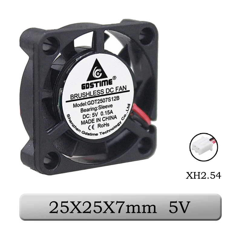 

Gdstime 2 Pieces 5V 5 Volt 25mm 7mm 25x25x7mm 2507S Small Micro Blushless DC Cooling Fan 2pin 2.0