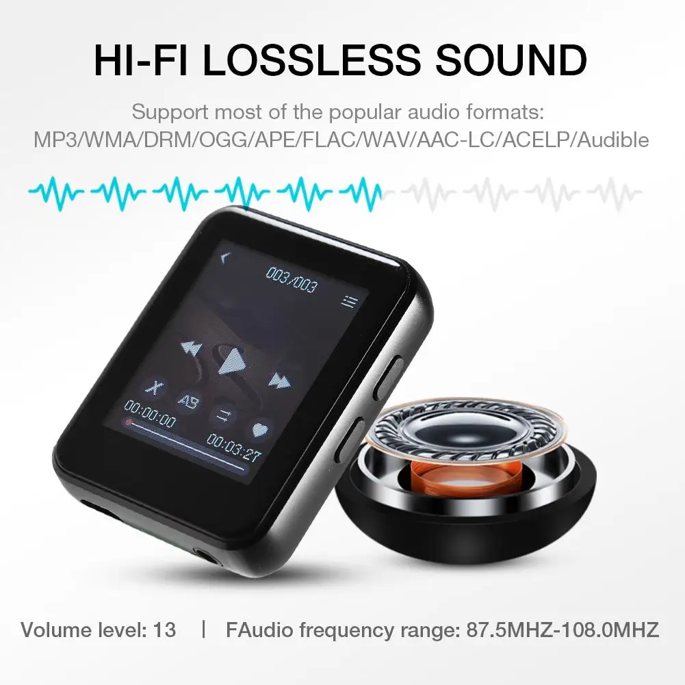 1,7 дюймов портативный Bluetooth 4,0 полный экран MP3-плеер 8 ГБ/16 ГБ сенсорный экран MP4 ультра тонкий Hifi Walkman MP5 металлический аудио плеер