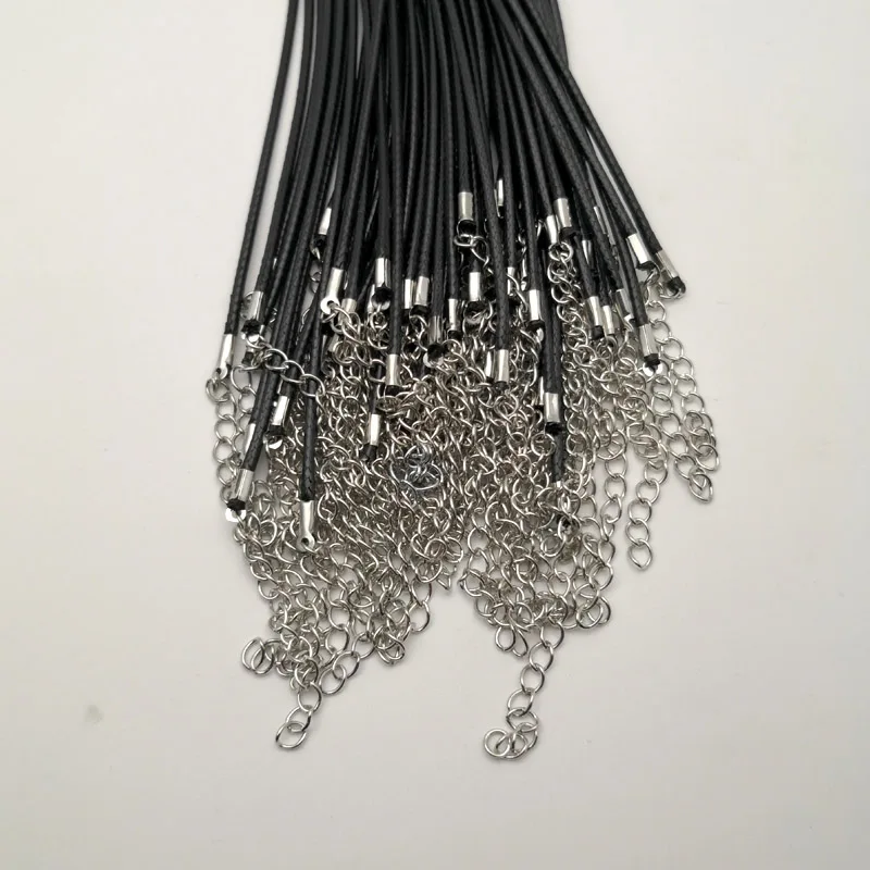 2,0 мм 60 см+ 5 см черная Вощеная Веревка застежка Омар ожерелье шнурок модные ювелирные изделия Подвески шнуры 100 шт./лот