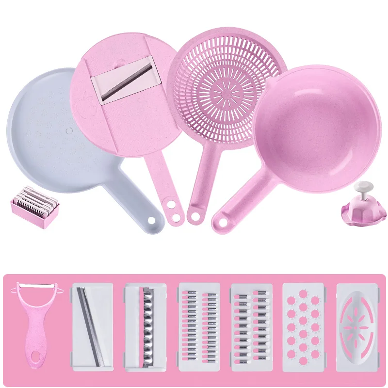 Pink 13 шт./компл. волшебная кухня шеф-повара нож для резки картофеля и овощей резак для фруктов дренажная корзина ручная машинка пластина для нарезки терка для приготовления пищи гаджет - Цвет: Pink