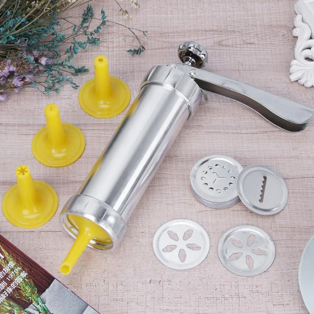 Baking Tools Manual Biscuit Cookie Press Stamps Set Cake Decorating Maker with 4 Nozzles 20 Stainless Steel Molds |