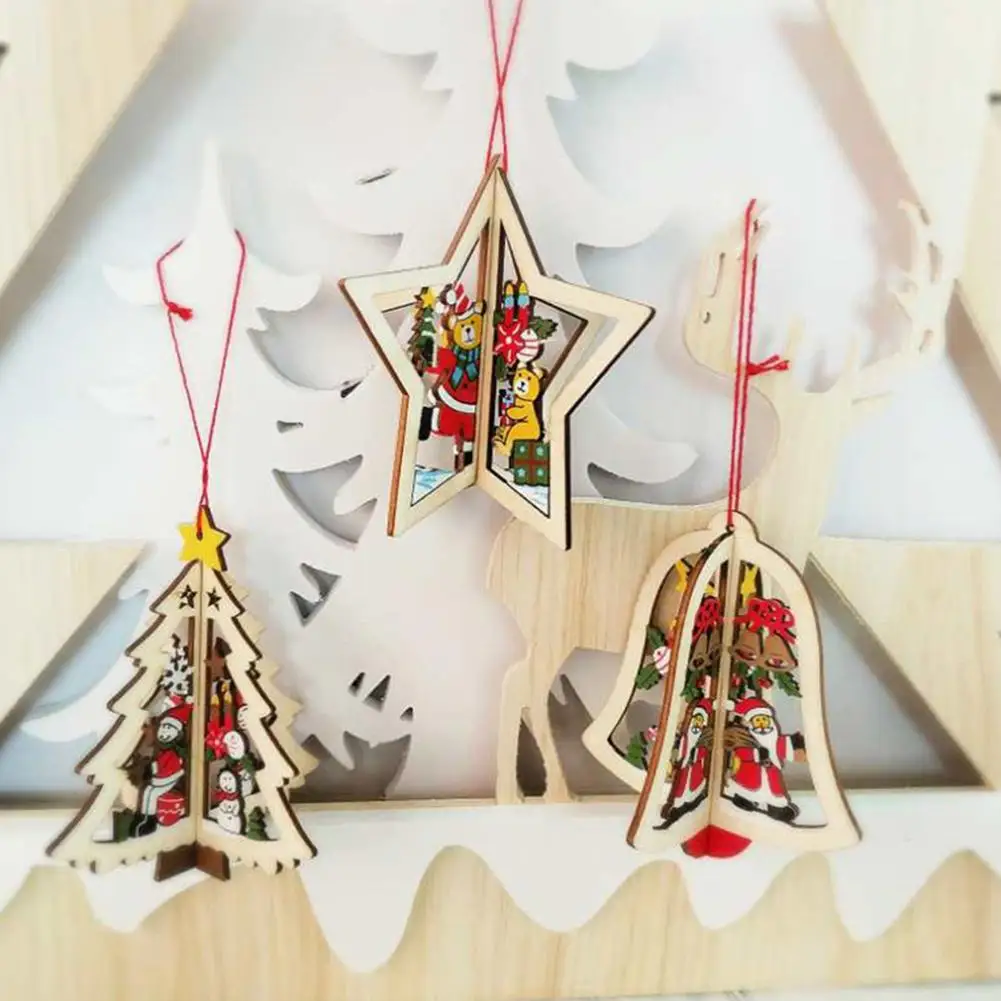 Рождественские елочные украшения Висячие украшения для домашнего праздника 3D Подвески высокое качество деревянные подвесные украшения