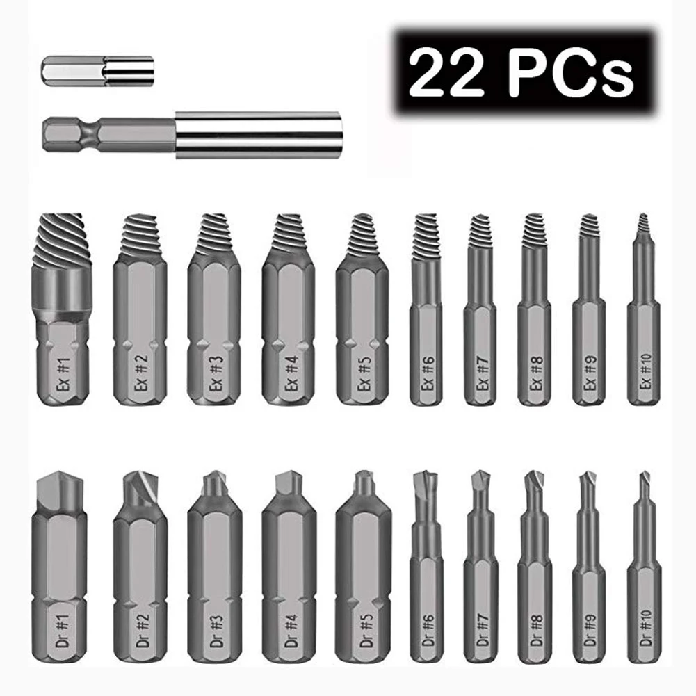 

22pcs Damaged Stripped Screw Extractor Set Broken Bolt Extractor Screw Remover Set with Bit Holder Socket Adapter new Oc18