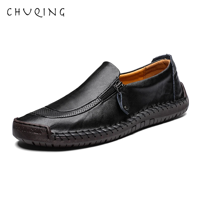 

CHUQING Mens Loafers Moccasins Slip on Flats Boat Shoes Male Classical Homme Plus Size 37-47Genuine Leather Men Casual Shoes