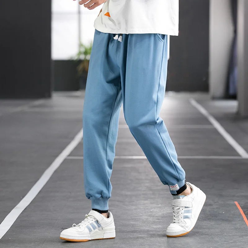 

Versatile loose autumn men's pants elastic waist casual college style solid trousers