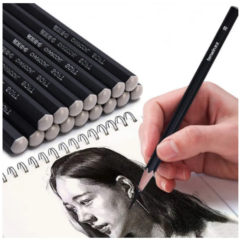

Tenwin MS5550 Sketch Charcoal Pen Soft/Medium/Hard 12pcs Wooden Pencils Sketch Drawing Painting Charcoal Pencils Art Supplies
