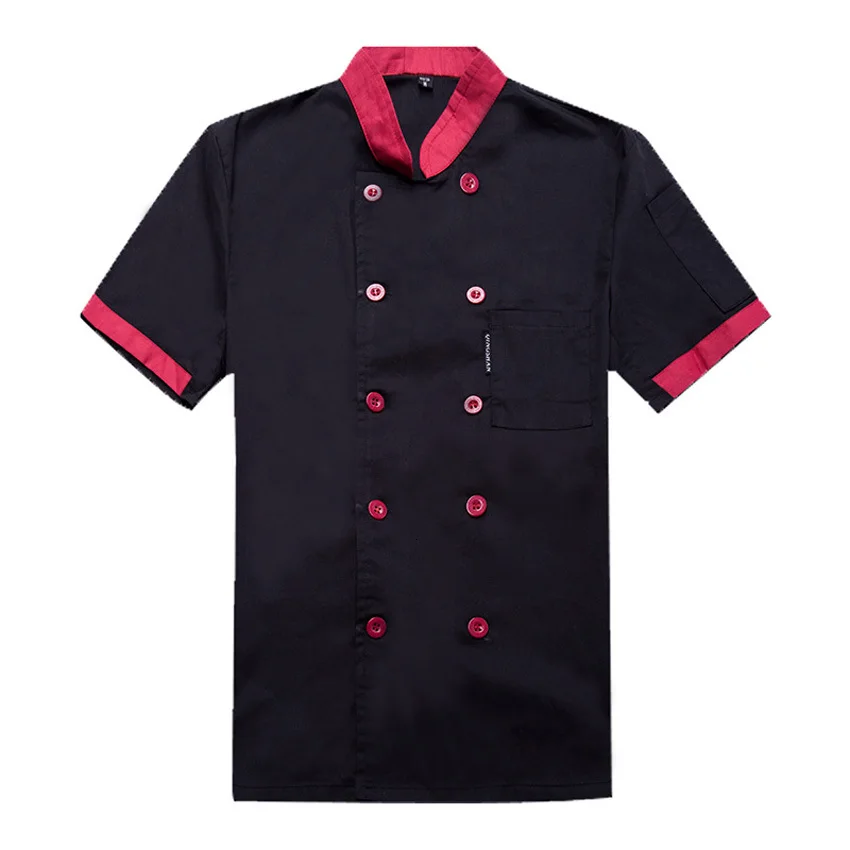 Black shirt Летняя мужская рубашка еда обслуживание шеф-повара Униформа с короткими рукавами полиэстер повара хлебобулочные костюмы твердый ресторан кафе кухонная одежда - Цвет: Black shirt