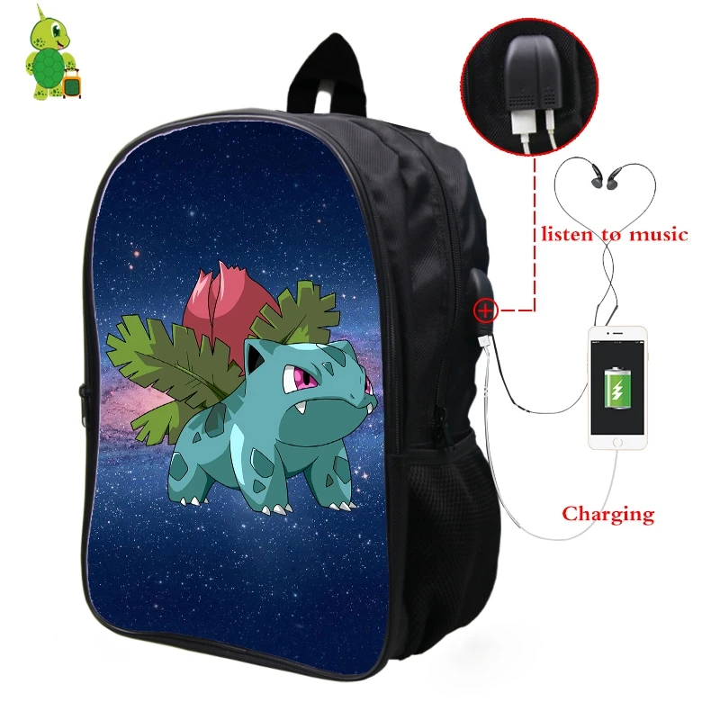 17 Рюкзак Pokemon Ivysaur Galaxy Space, многофункциональный usb-разъем для наушников, школьные сумки для мальчиков-подростков, рюкзак для девочек с отделением для ноутбука - Цвет: 17