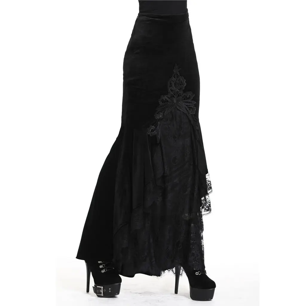 Darkinlove Vrouwen Velours En Kant Goth Mermaid Rok KW134 Darkinlove Vrouwen Velours En Kant Goth Mermaid Rok KW134